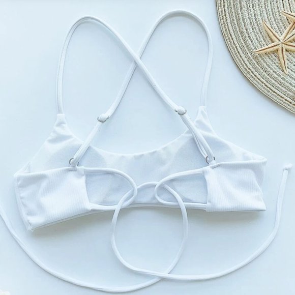 Brand New Shein White Ribbed Scoop Neck Bikini - Picture 5 of 6